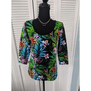 Boston Proper Top Womens S Hawaiian Vibrant Hibiscus Scoop Floral Tropical New